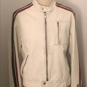 Energie Distressed White Leather Motorcycle Jacket